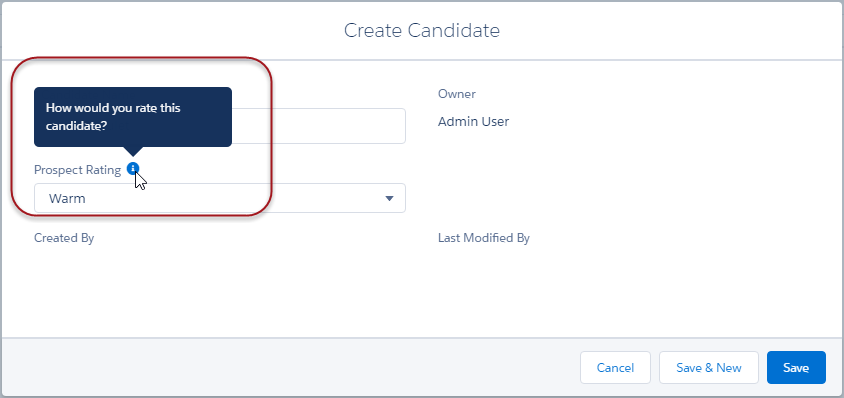 Help Text displays by hovering over the icon